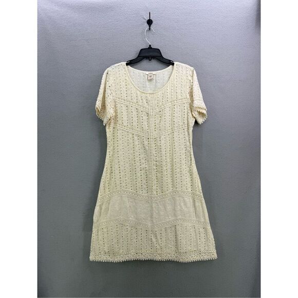 Sundance Womens Cream Embroidered Eyelet Layered Cotton Midi Dress Size 12 - Picture 1 of 9